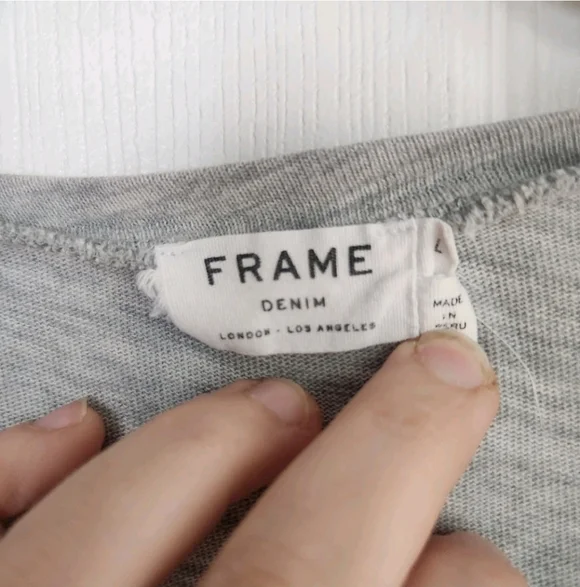 Frame Denim Women Large Heather Grey Ruffle Shoulder Long Sleeve Pullover Shirt - Picture 3 of 7